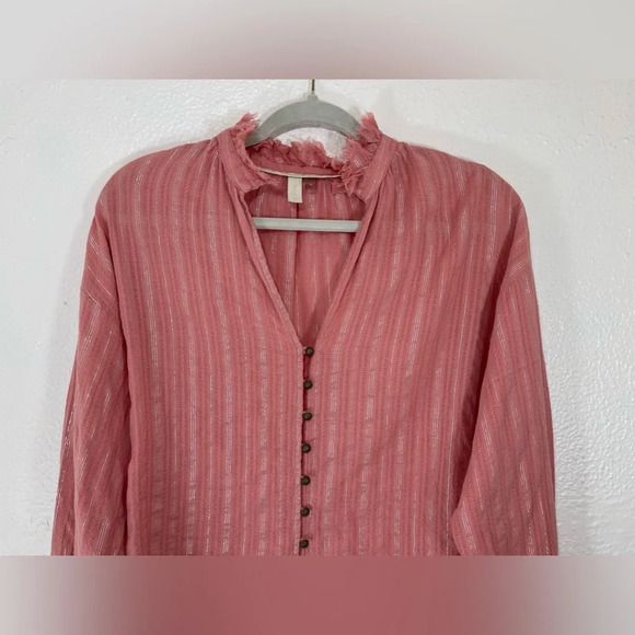 Anthropologie Pilcro Tavi Pink Silver Metallic Stripe Button Down Shirt Blouse - Picture 3 of 13